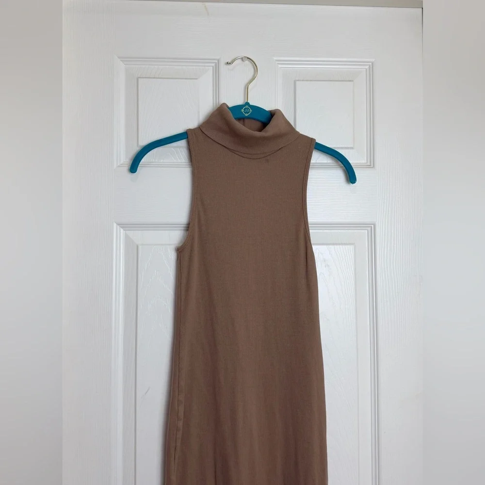 Zara Sleeveless Tan turtle neck midi Dress - Picture 3 of 5